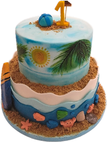 Τούρτα Beach Vibes – Καλοκαιρινή τούρτα με θάλασσα, φοίνικες και άμμο