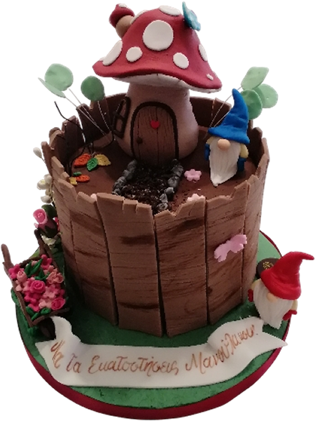 Τούρτα Fairy Forest – Παραμυθένια παιδική τούρτα με σπιτάκι μανιτάρι και ξωτικά