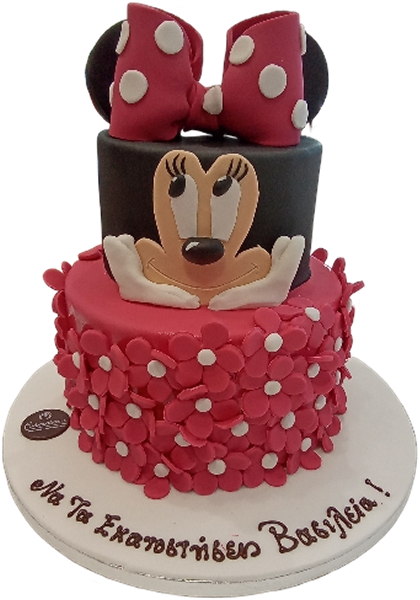 Τούρτα Minnie Mouse Celebration – Παιδική δίπατη τούρτα με φιόγκο και λουλούδια