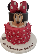 Τούρτα Minnie Mouse Celebration – Παιδική δίπατη τούρτα με φιόγκο και λουλούδια