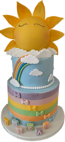 Τούρτα Sunny Rainbow – Πολύχρωμη δίπατη τούρτα με ήλιο και ουράνιο τόξο