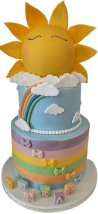 Τούρτα Sunny Rainbow – Πολύχρωμη δίπατη τούρτα με ήλιο και ουράνιο τόξο
