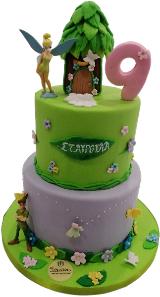 Τούρτα Tinkerbell & Peter Pan – Παιδική δίπατη τούρτα με νεράιδες και θέμα Disney
