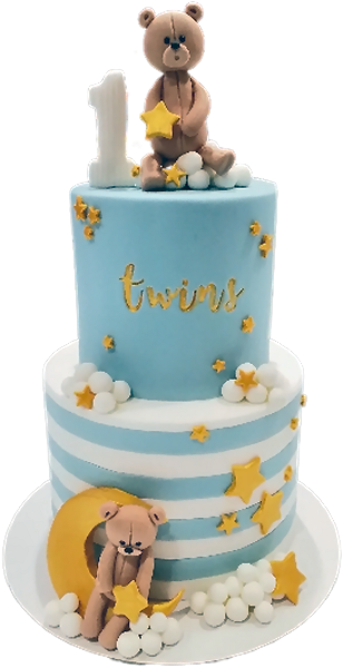Τούρτα Twins – Παιδική δίπατη τούρτα με αρκουδάκια και αστέρια για δίδυμα